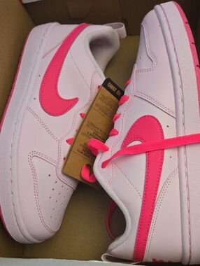 Nike Women’s Light Pink Sneakers with Hot Pink Swoosh Also For Kids